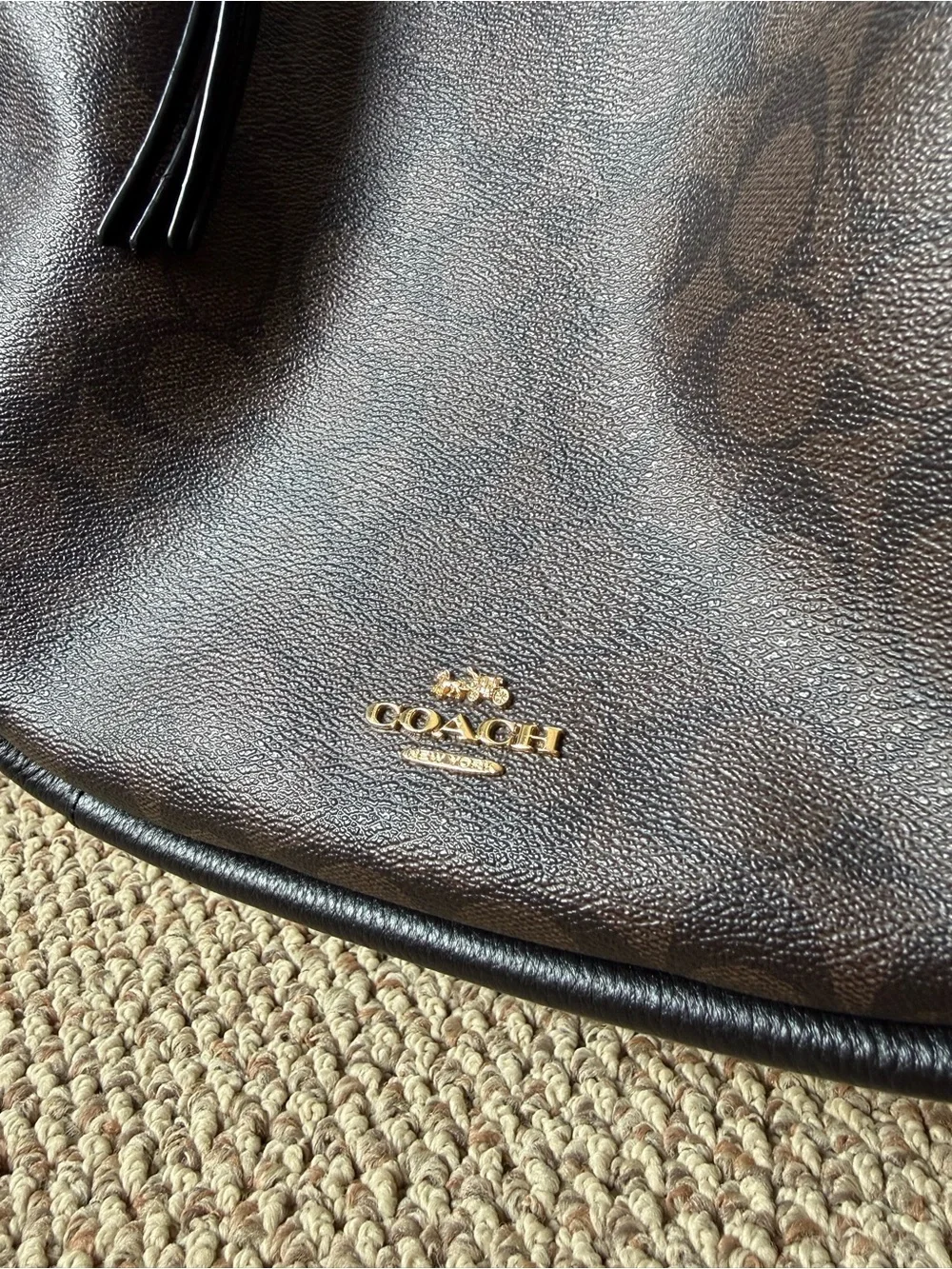 Coach Brown and Black Signature Jules Hobo with Gold Hardware